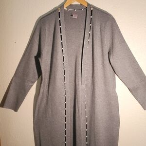 💖GRAY DUSTER LONG JACKET EMBELLISHED W/FAUX PEARLS- SIZE 2 (12)💖